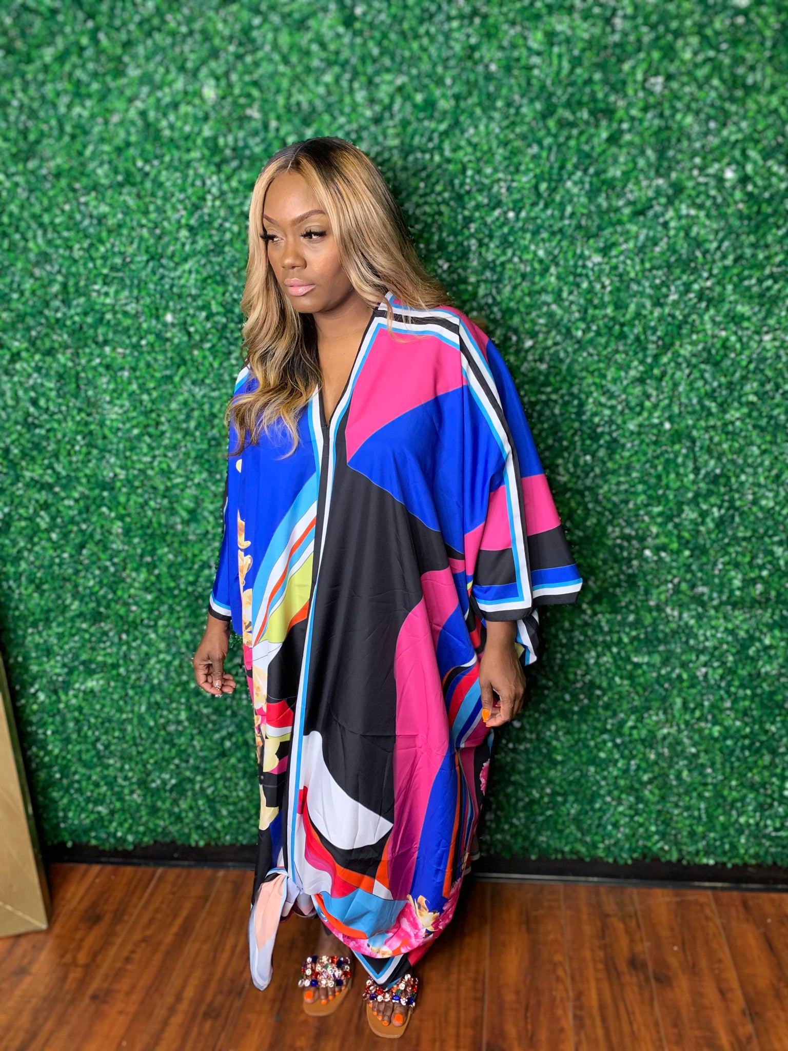 Give Me Orchids Kaftan- Blue Multi
